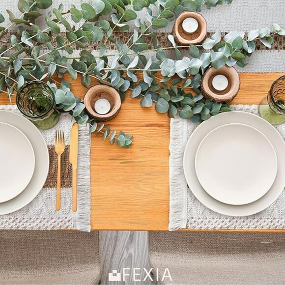 Boho Placemats Set of 6, Macrame Table Decor Farmhouse Style Placemats in Natura - Picture 8 of 8